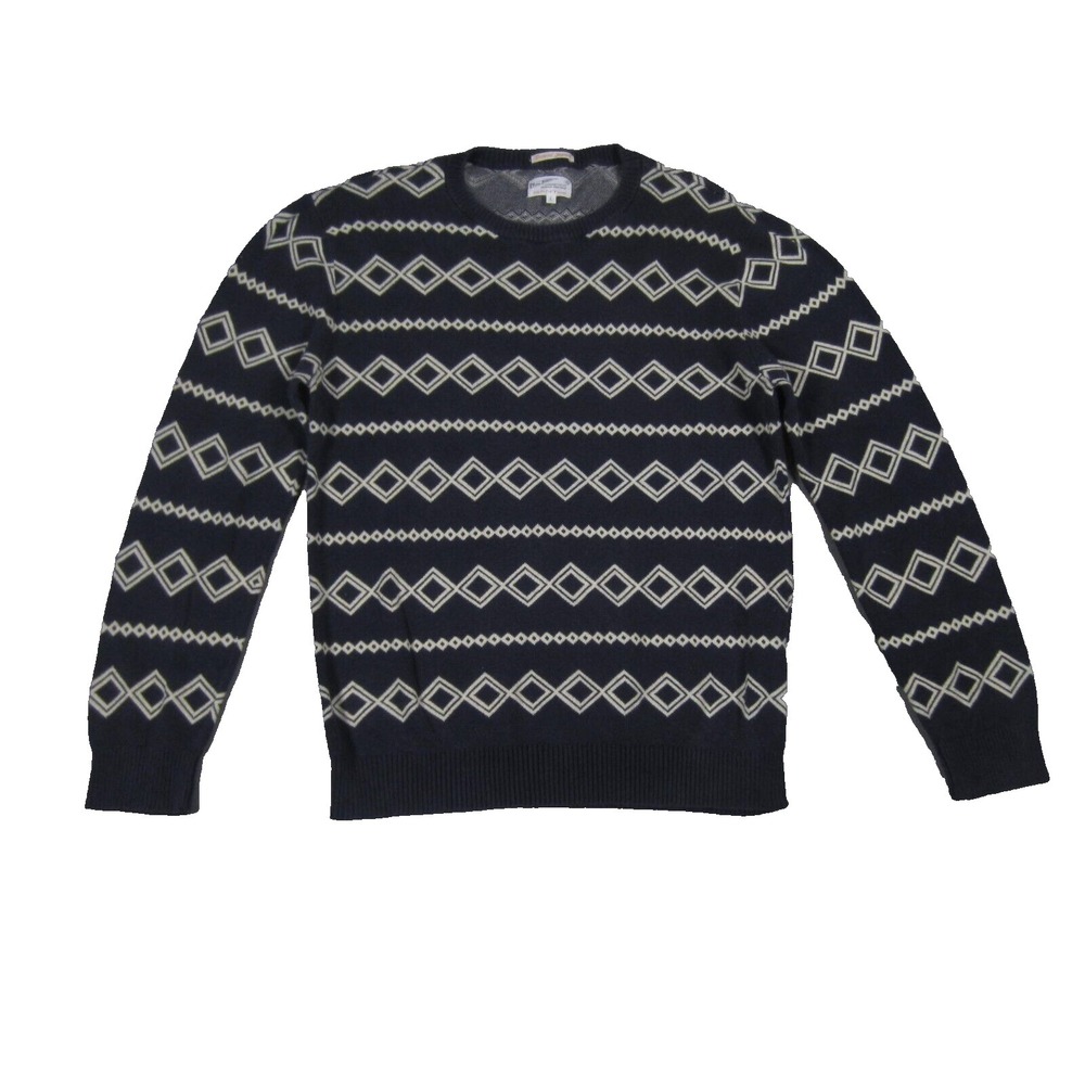 Gant Rugger Navy Diamond Jacquard Grandpa Sweater Mens Large‎ Preppy Knit Jumper